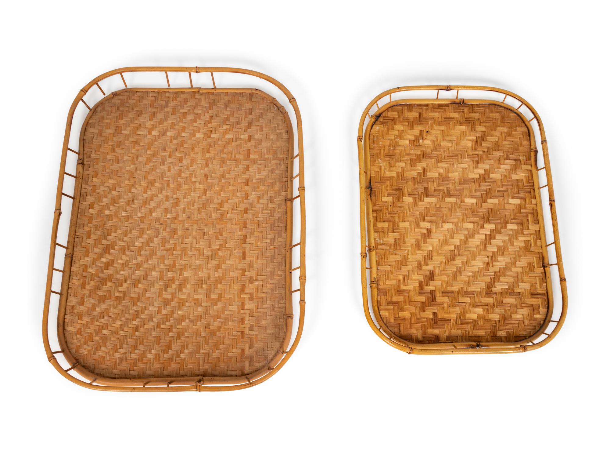 Sixteen Bamboo and Rattan Serving Trays