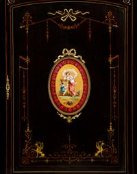 A Napoleon III Gilt Bronze and Porcelain Mounted Ebony and Marquetry Cabinet — CIRCA 1870