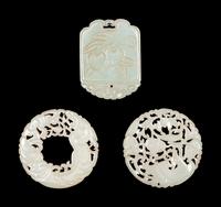 Three Carved Celadon Jade Plaques