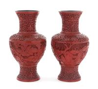 A Pair of Cinnabar Lacquer Vases