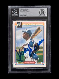 A 1983 Donruss Hall of Fame Heroes Hank Aaron Signed Autograph Baseball Card No. 34 (Beckett Authentication Services BAS Certified)
