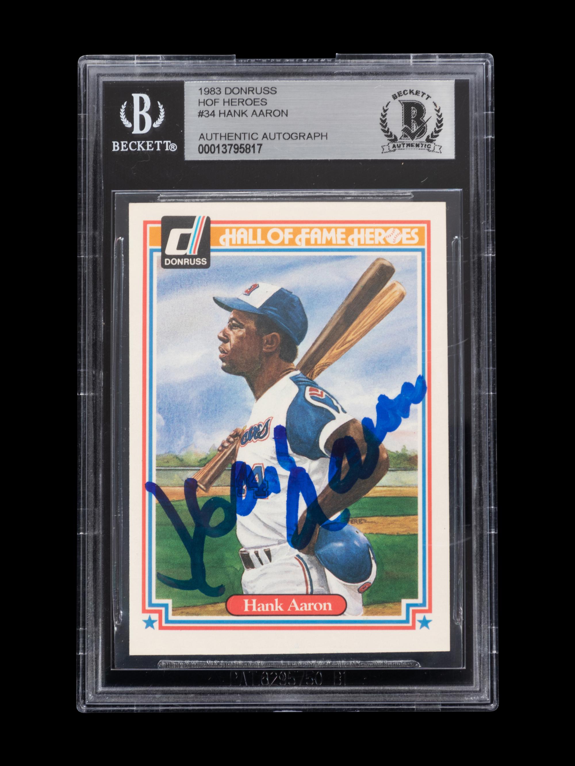 A 1983 Donruss Hall of Fame Heroes Hank Aaron Signed Autograph Baseball Card No. 34 (Beckett Authentication Services BAS Certified)