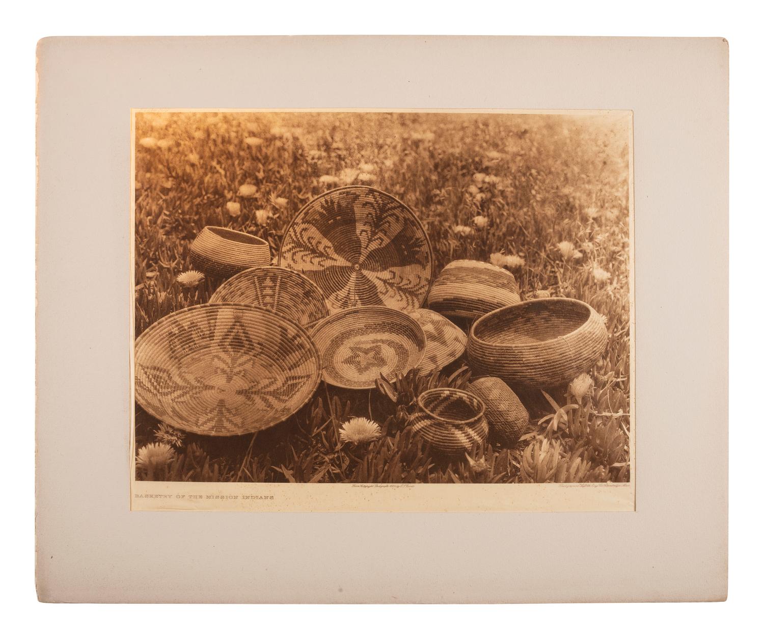 CURTIS, Edward (1868-1952). A group of 8 photogravures of Pomo, Washo, Yokuts and other California Native American baskets, portfolios 14 and 15: