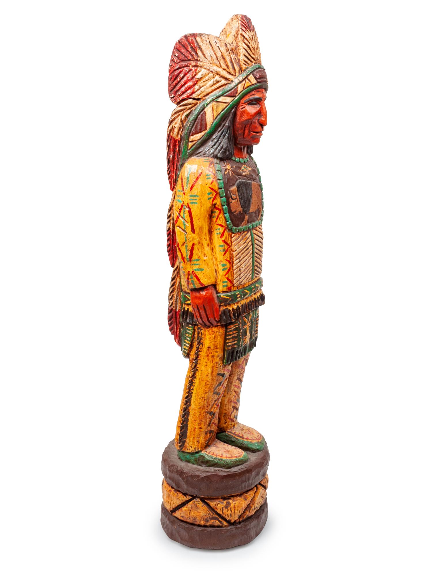 Carved Wood and Polychrome Cigar Store Indian