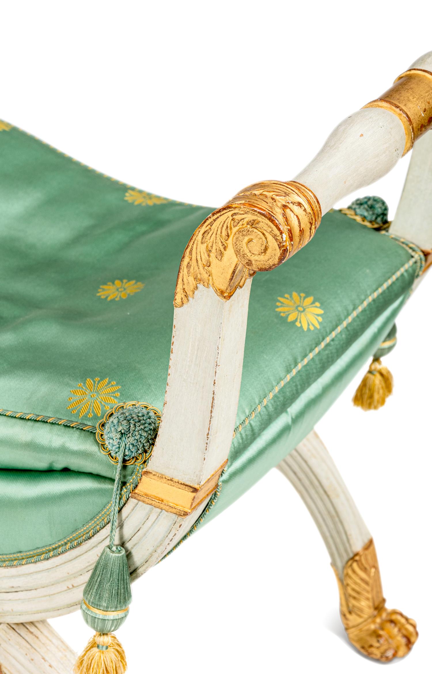 A Pair of Empire White-Painted and Parcel-Gilt Tabourets