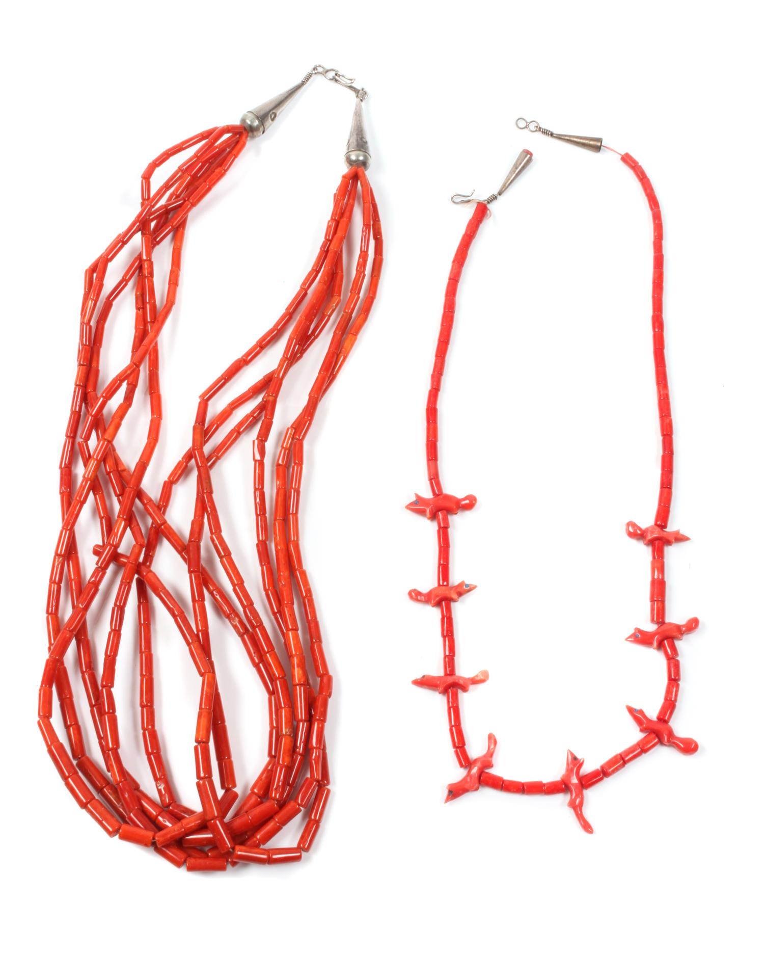 Southwestern Six Strand Coral Bead Necklace Length 22 inches
