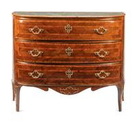 A Continental Walnut, Marquetry and Scagliola-Inset Commode