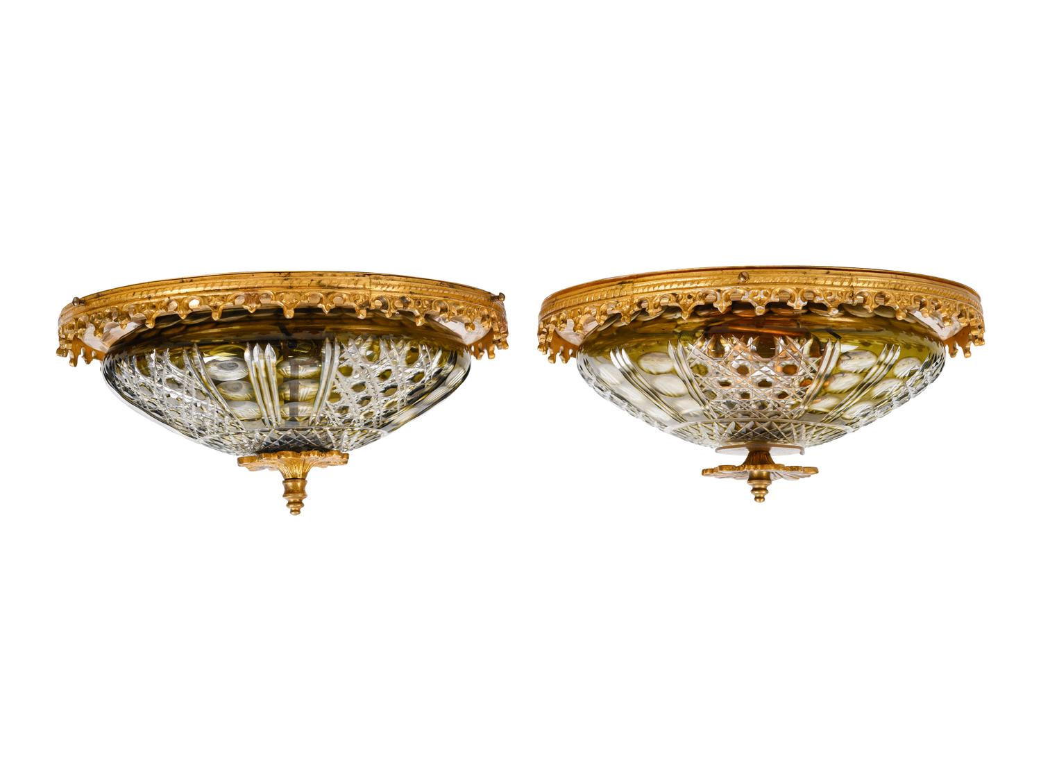 A Pair of Brass and Cut Glass Plafonniers