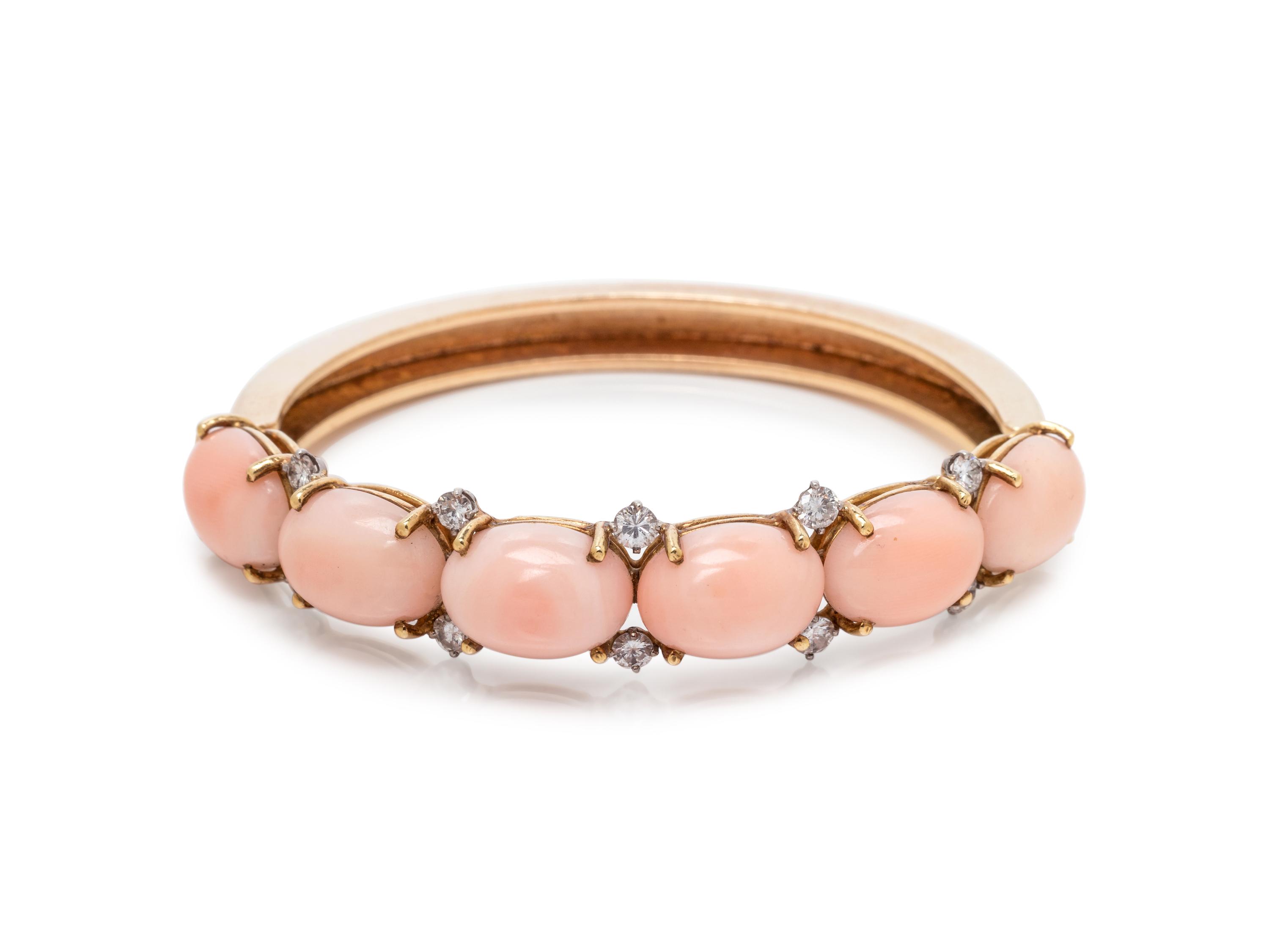ANGEL SKIN CORAL AND DIAMOND BANGLE BRACELET