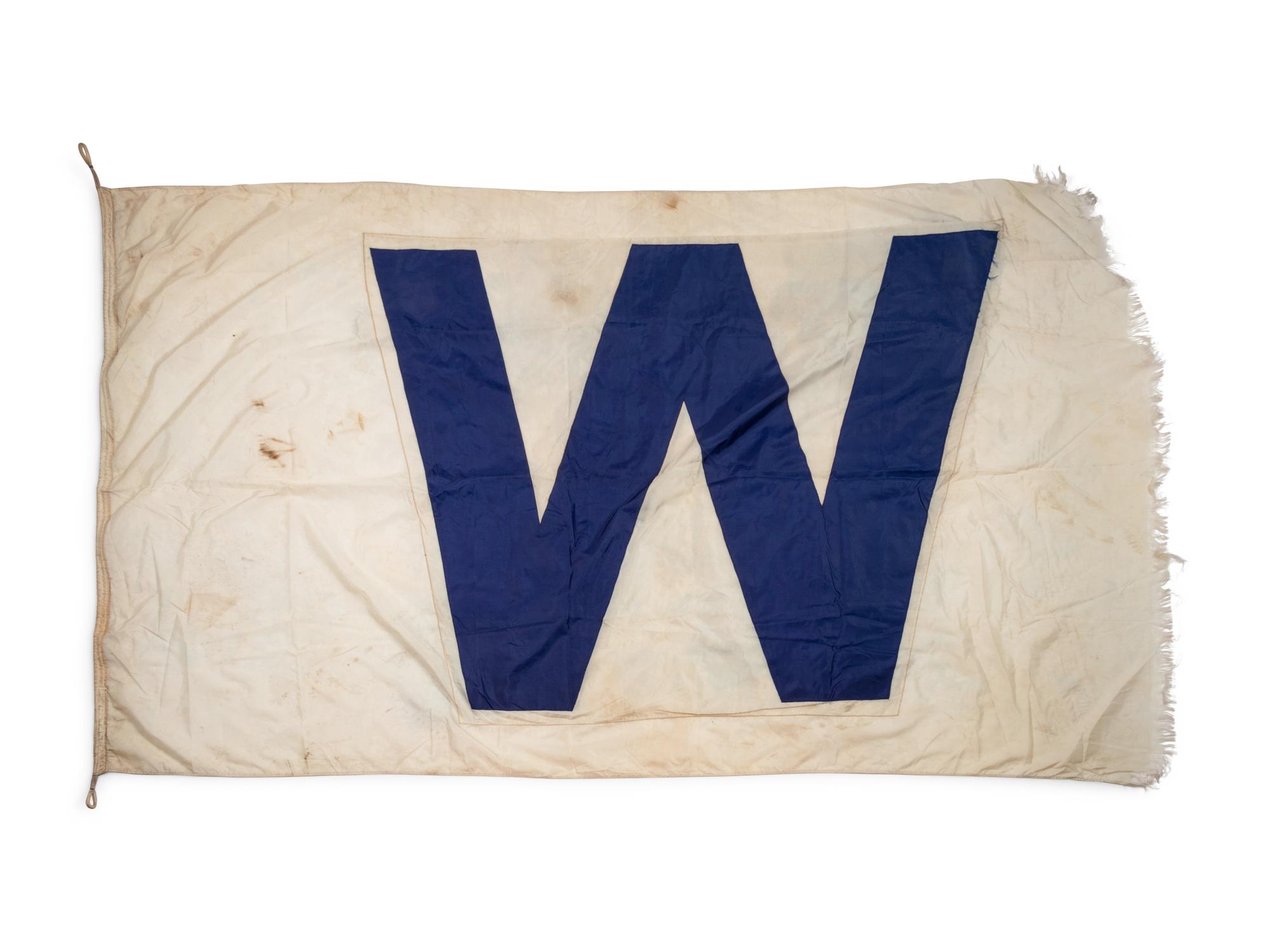 A Chicago Cubs W Win Flag Once Flown at Wrigley Field Collected by Former Chicago Cubs Wrigley Field Head Scorekeeper,