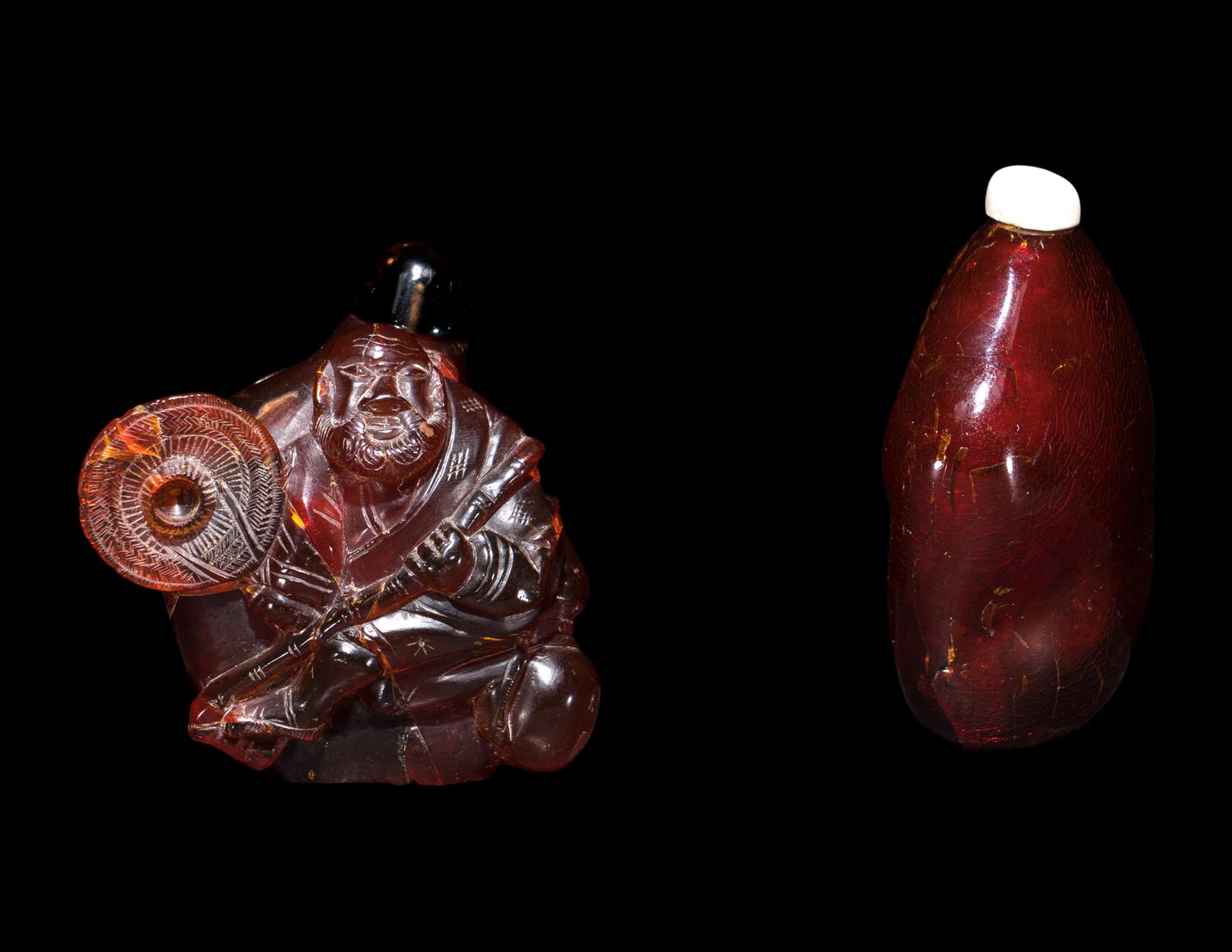 Two Chinese Amber Snuff Bottles