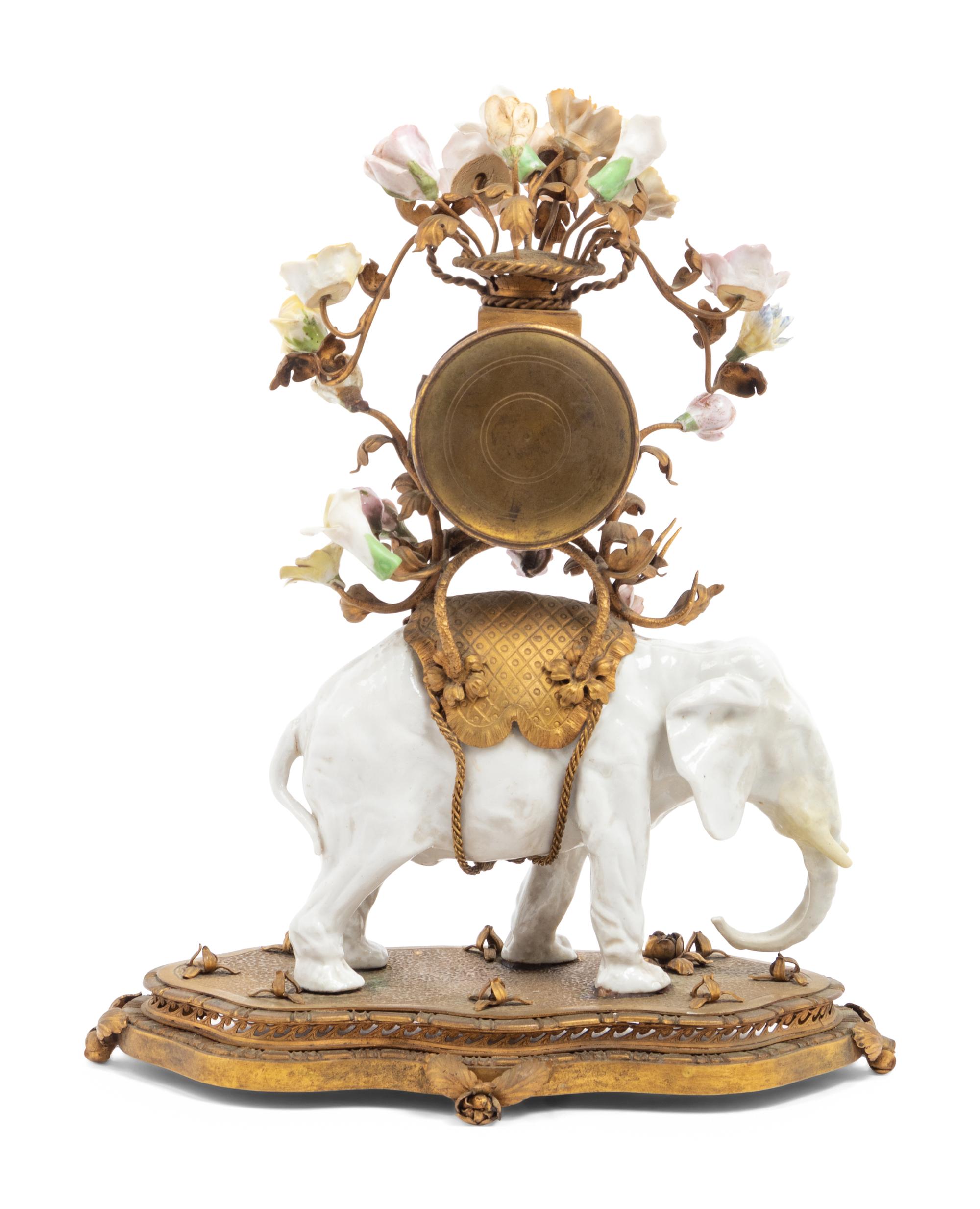A French Gilt Metal Mounted Porcelain Elephant-Form Clock