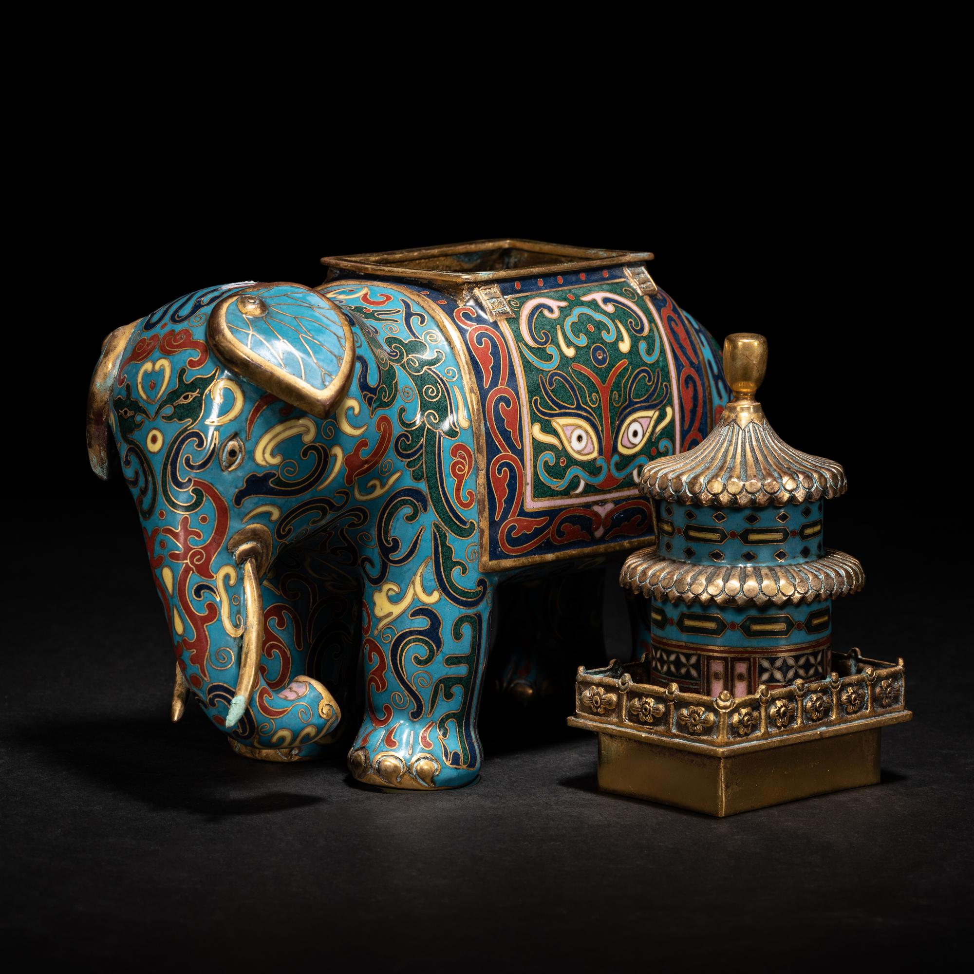 A Chinese Cloisonne Enamel Elephant-Form Incense Burner