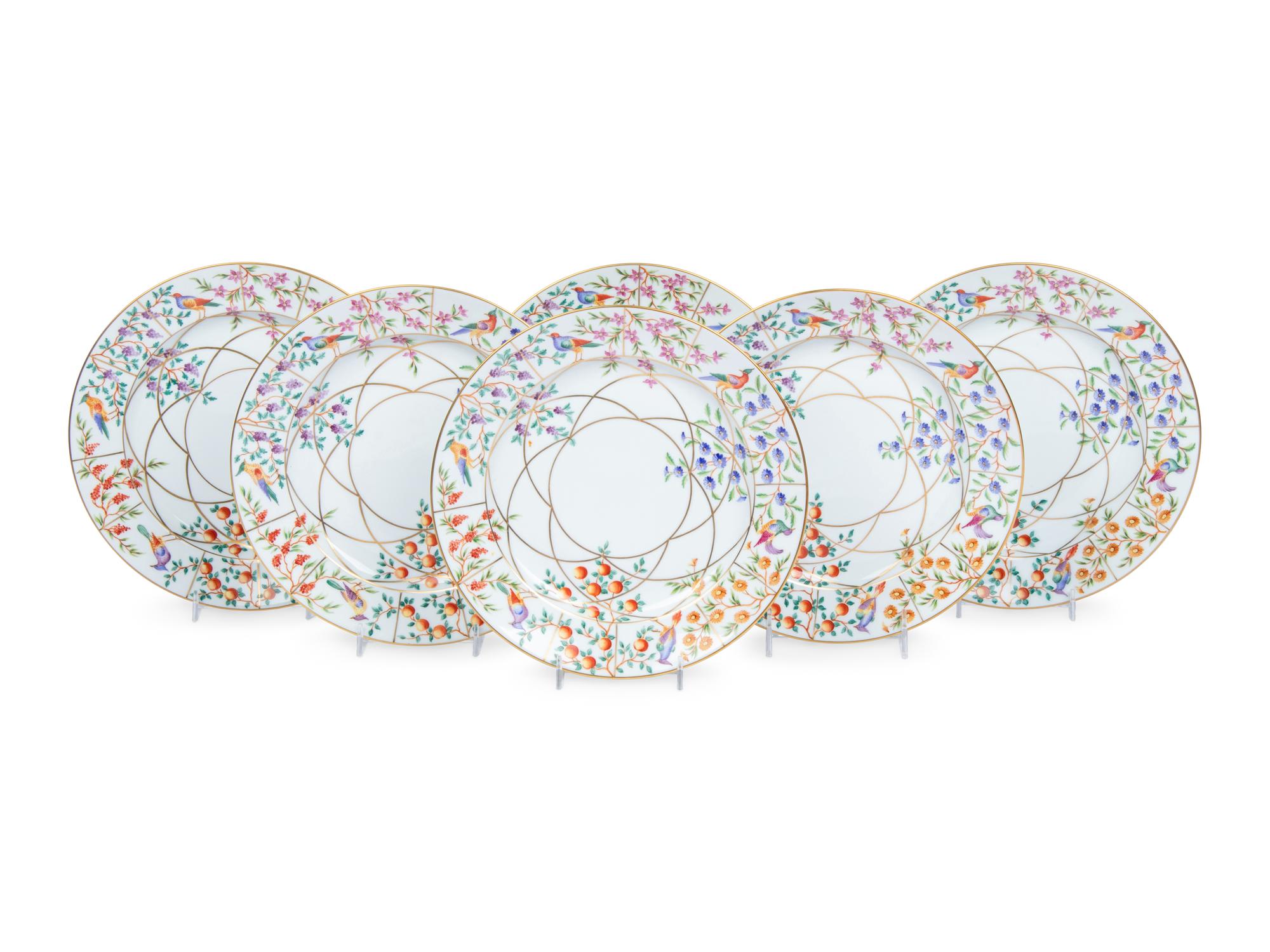 A Set of Six Le Tallec Pastorale Hand-Painted Porcelain Plates