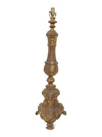 A Continental Chased Brass Pricket-Style Table Lamp