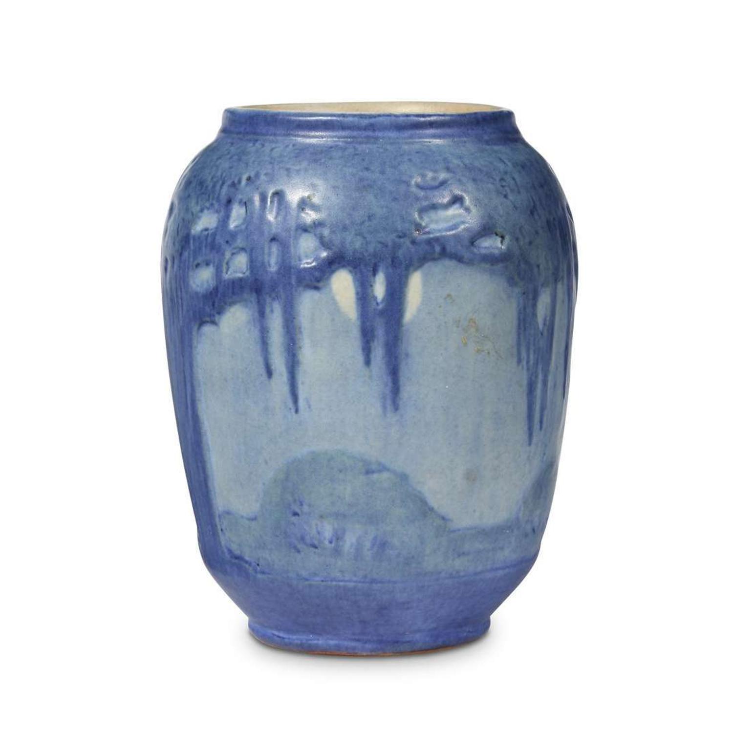 Sadie Irvine for Newcomb College Pottery scenic landscape vase, new orleans, louisiana, 1928