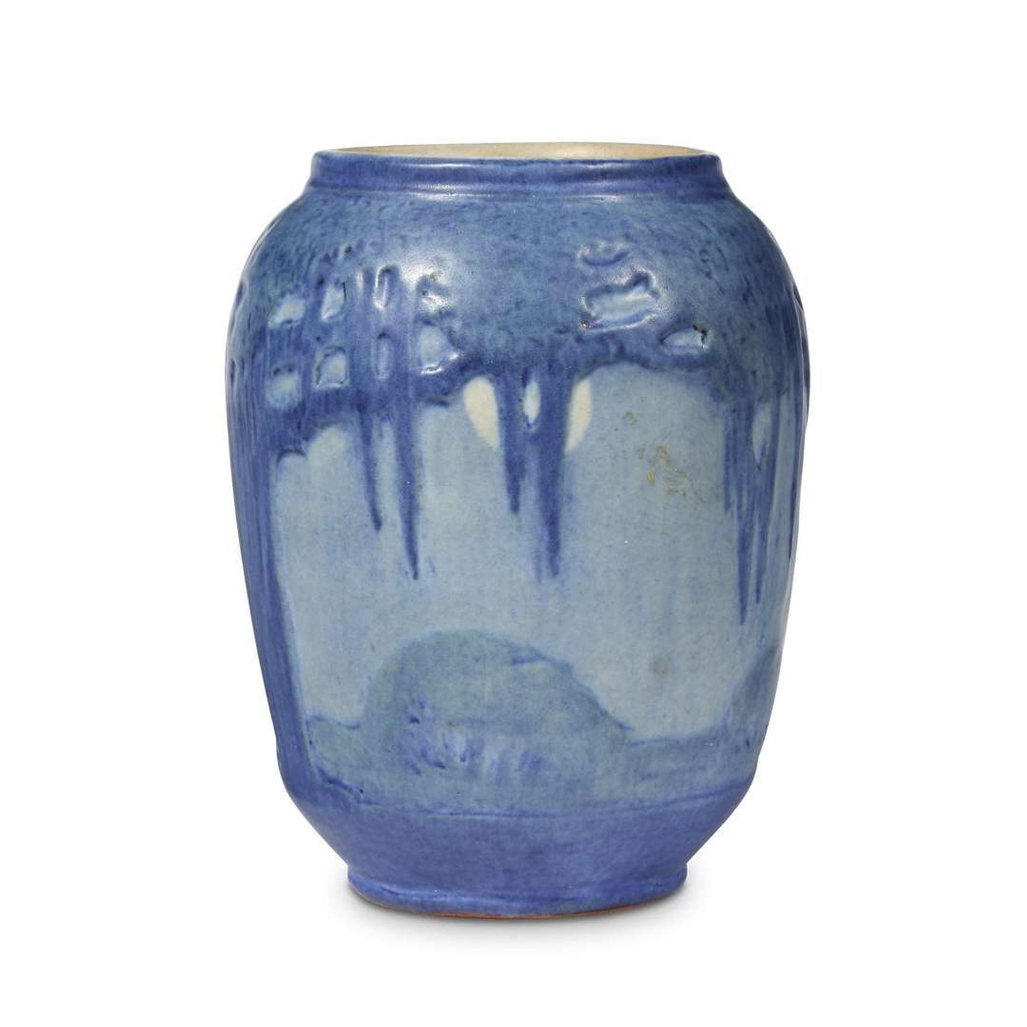 Sadie Irvine for Newcomb College Pottery scenic landscape vase, new orleans, louisiana, 1928