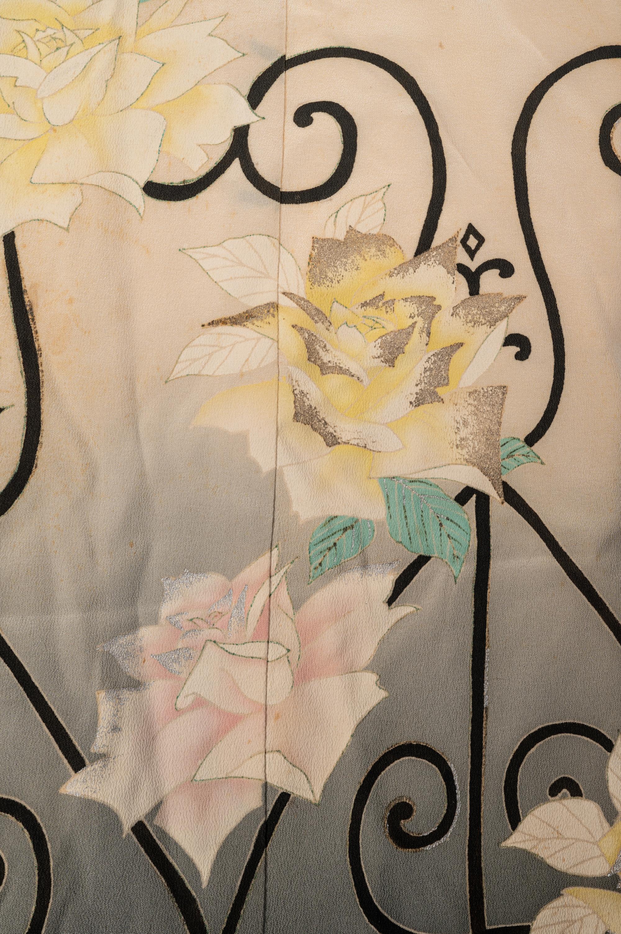 Three Japanese Embroidered Silk Kimono