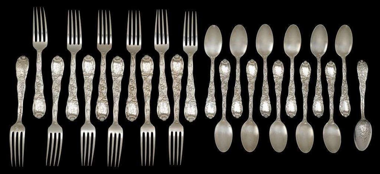 Sterling silver "Chrysanthemum" pattern partial flatware service tiffany and co., new york, ny, late 19th century
