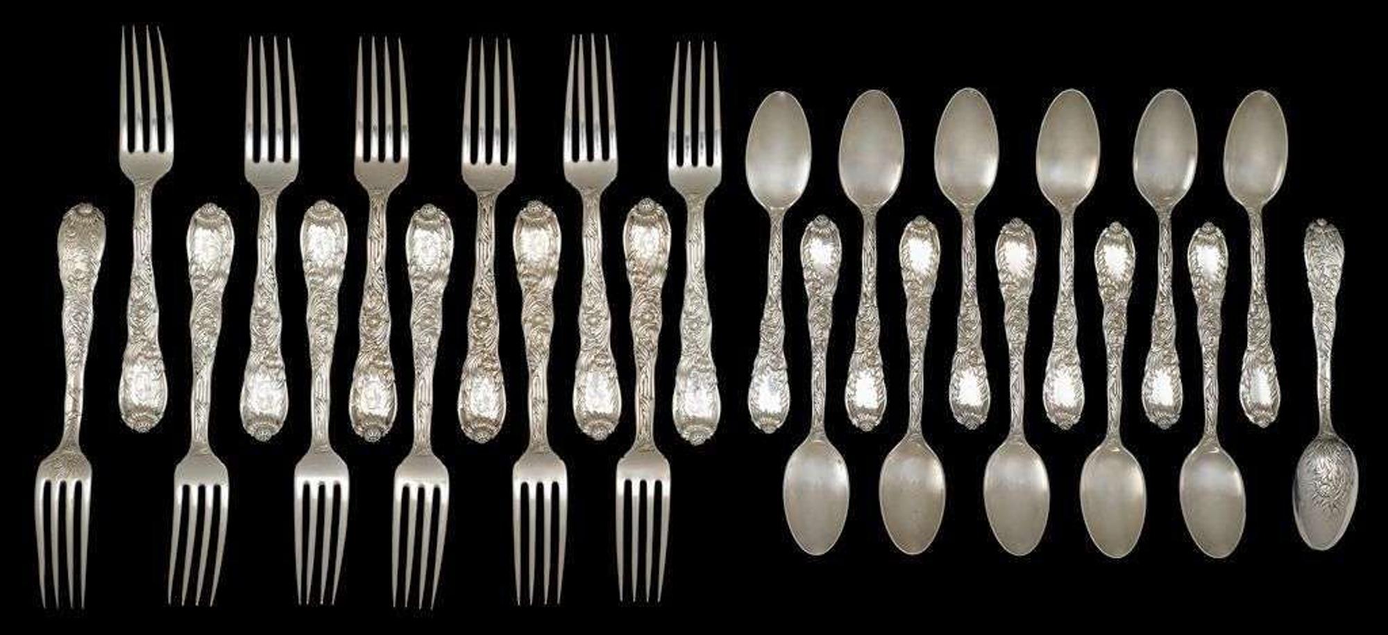 Sterling silver "Chrysanthemum" pattern partial flatware service tiffany and co., new york, ny, late 19th century