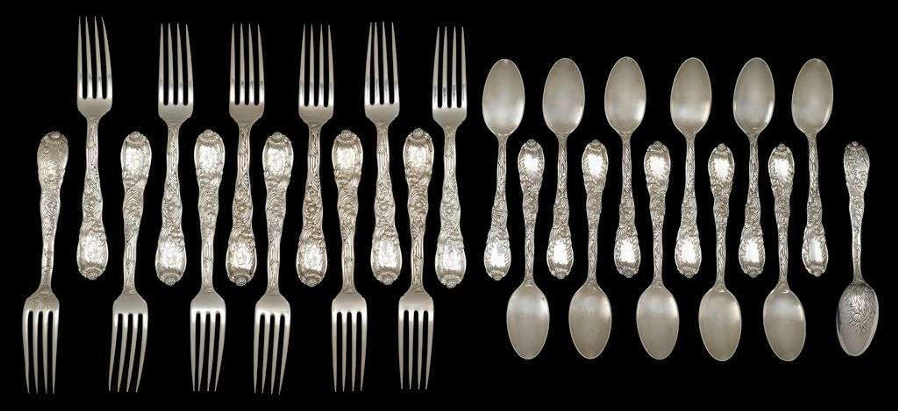 Sterling silver "Chrysanthemum" pattern partial flatware service tiffany and co., new york, ny, late 19th century