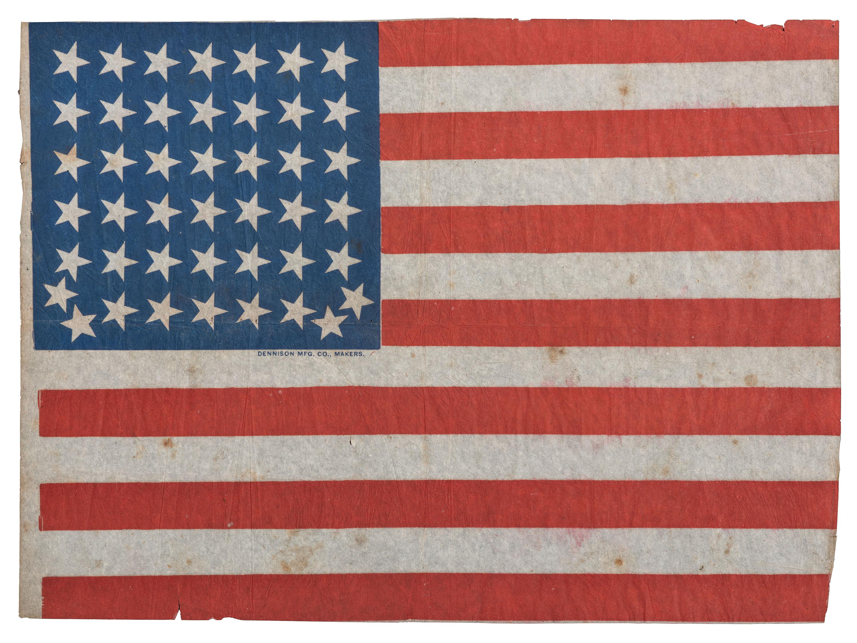 [FLAGS]. 44-star American flag made by Dennison Mfg. Co. Ca 1891-1896.