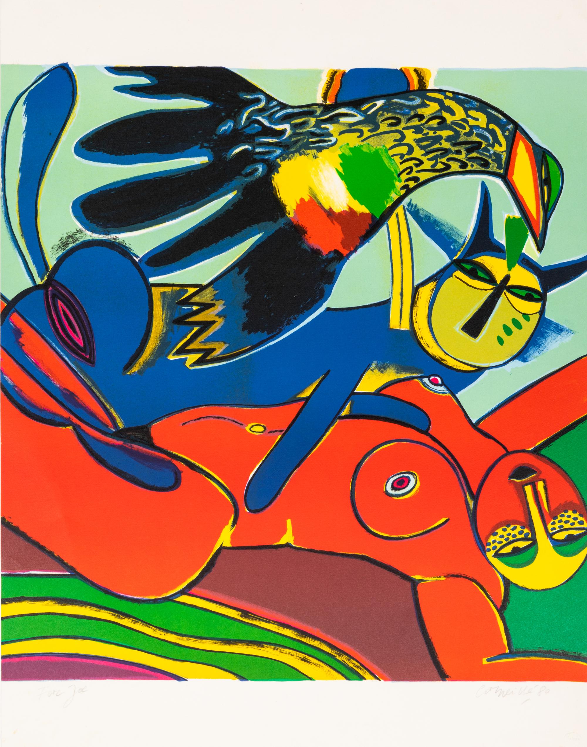 Corneille, (Dutch, 1922-2010), Lady, Cat, Bird, 1980