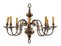 A Dutch Baroque Style Brass Eight-Light Chandelier
