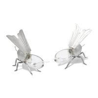 A Pair of Peruvian Silver and Glass Bee-Form Honey Dishes and Spoons