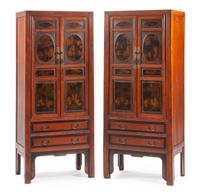 A Pair of Chinese Lacquered Cabinets Height 68 x width 29 x depth 18 1/2 inches.