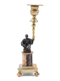 A Set of Four Gilt Metal and 'Blue John' Figural Candlesticks