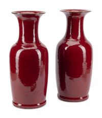 A Pair of Chinese Sang de Boeuf Glazed Porcelain Vases
