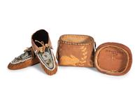 Great Lakes Birchbark Canoe, Basket, and Moccasins