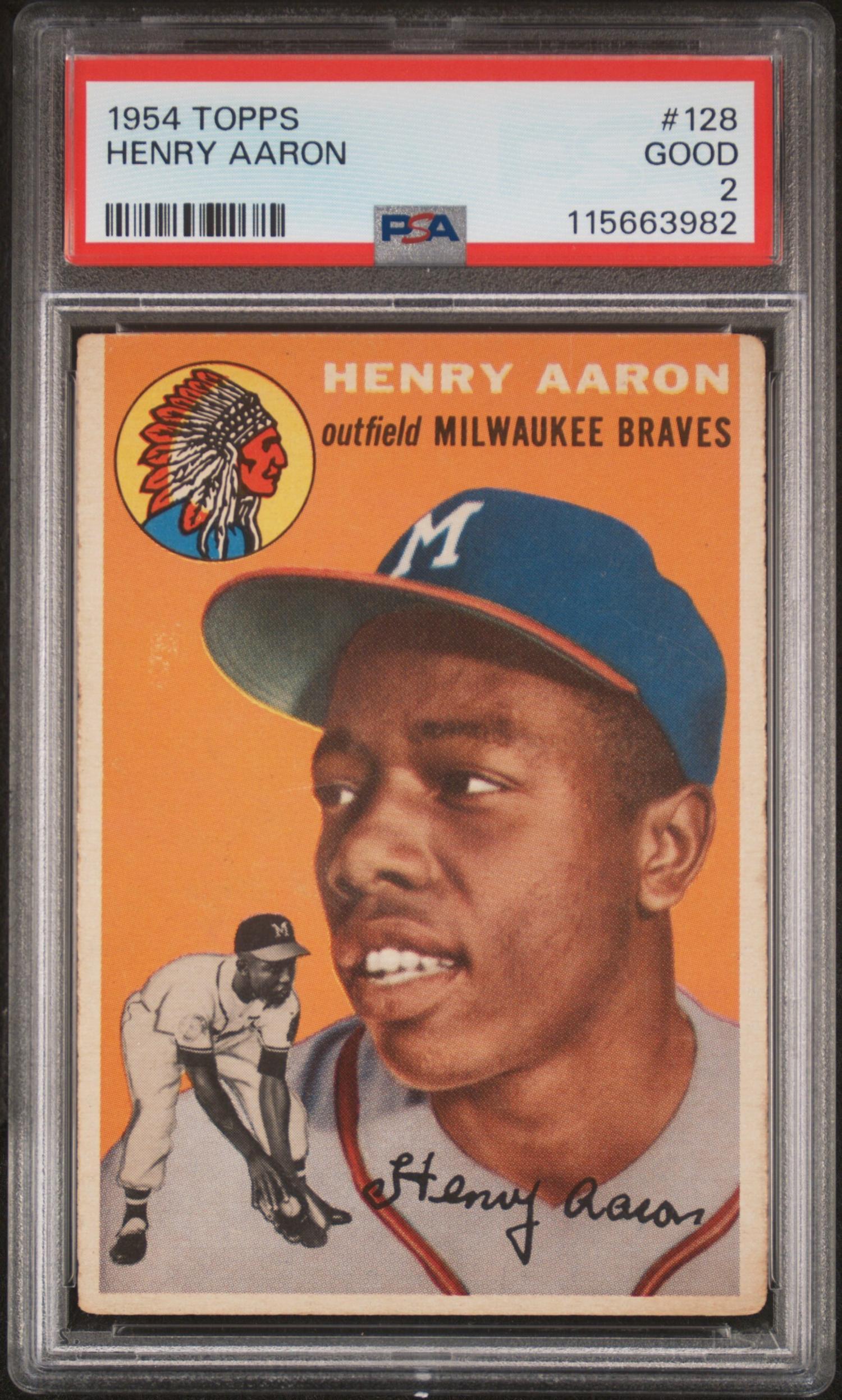 A 1954 Topps Hank Aaron Rookie Baseball Card No. 128 (PSA 2 GOOD) from The Collection of David Eisenhower