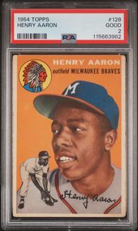 A 1954 Topps Hank Aaron Rookie Baseball Card No. 128 (PSA 2 GOOD) from The Collection of David Eisenhower