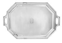 An American Art Deco Silver Serving Tray, Gorham Mfg. Co., Providence, RI, 1931, centered by a monogrammed O.