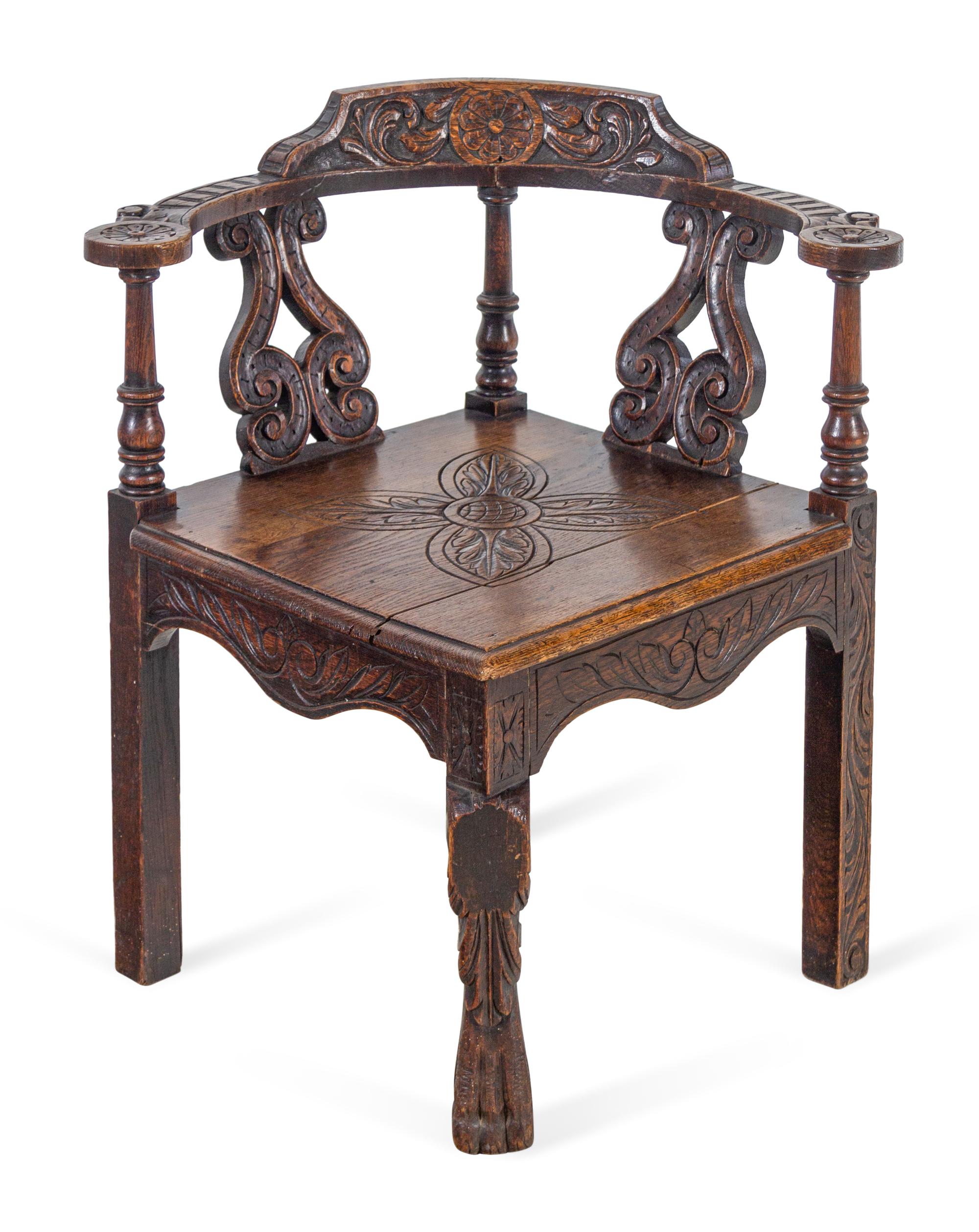 A William and Mary Style Oak Corner Chair