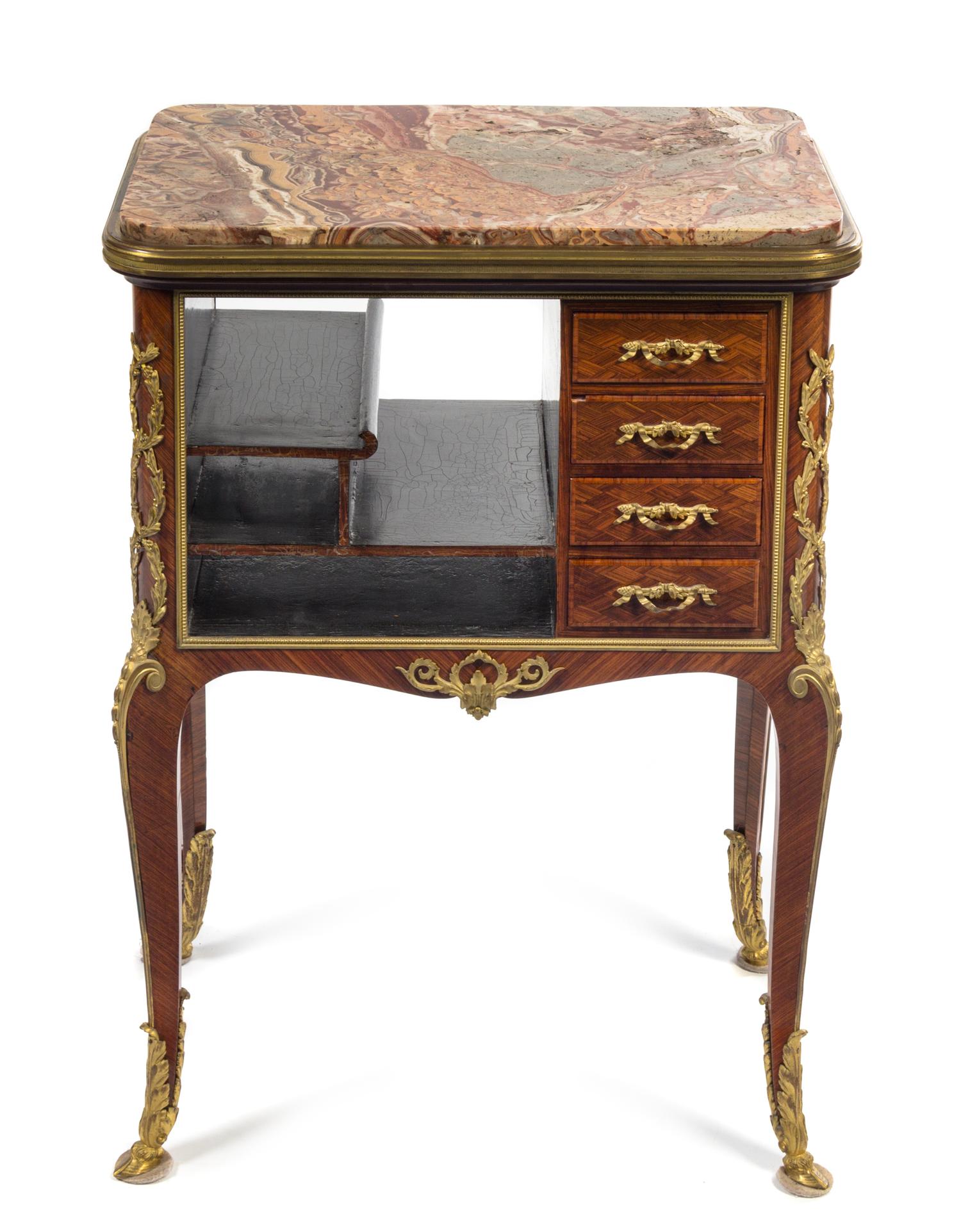 A Louis XV Style Gilt Bronze Mounted Kingwood and Parquetry Stationery Table Height 31 x width 23 x depth 15 1/2 inches. — FRANCOIS LINKE, PARIS, 19TH CENTURY