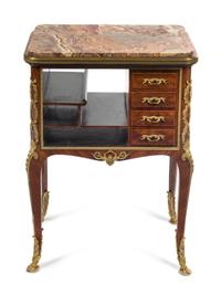 A Louis XV Style Gilt Bronze Mounted Kingwood and Parquetry Stationery Table Height 31 x width 23 x depth 15 1/2 inches. — FRANCOIS LINKE, PARIS, 19TH CENTURY