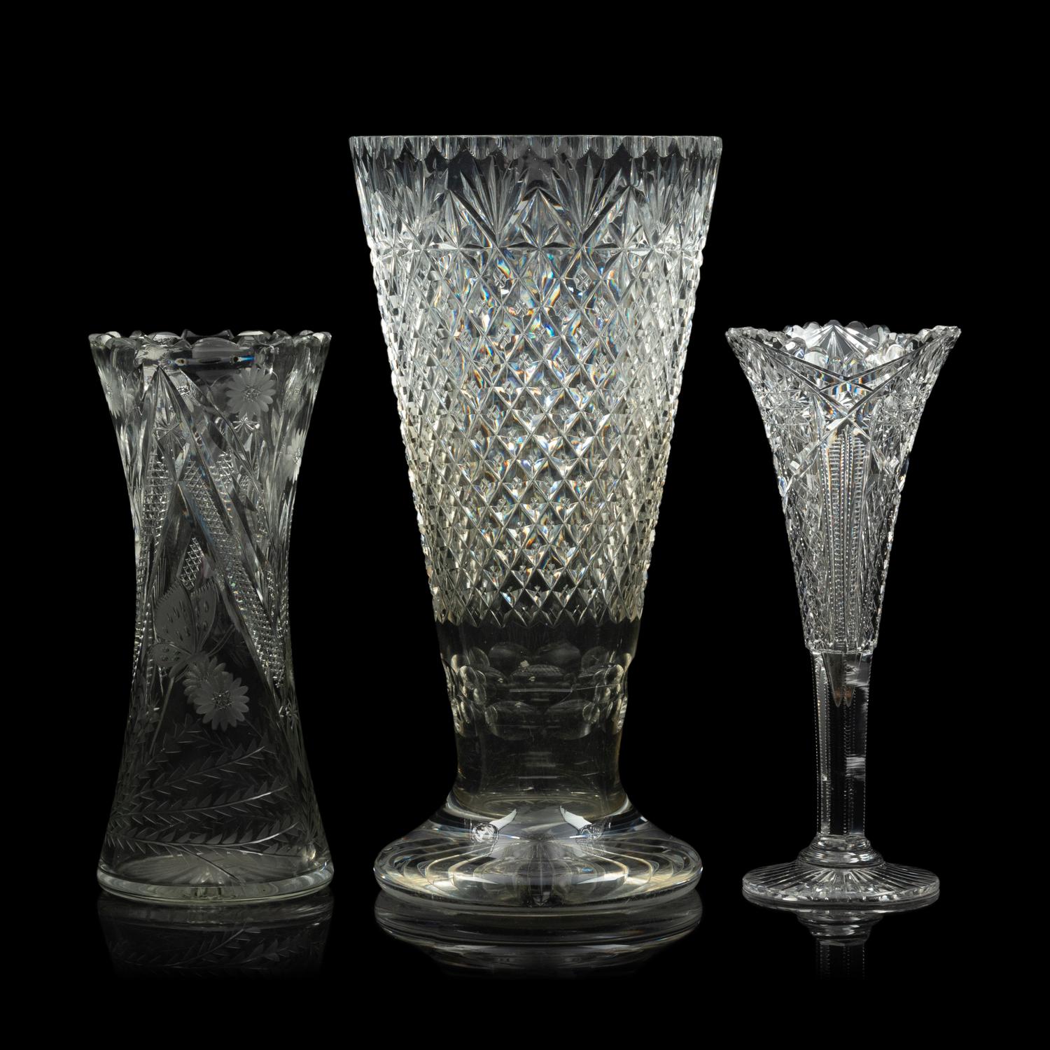 Three Cut Glass Vases