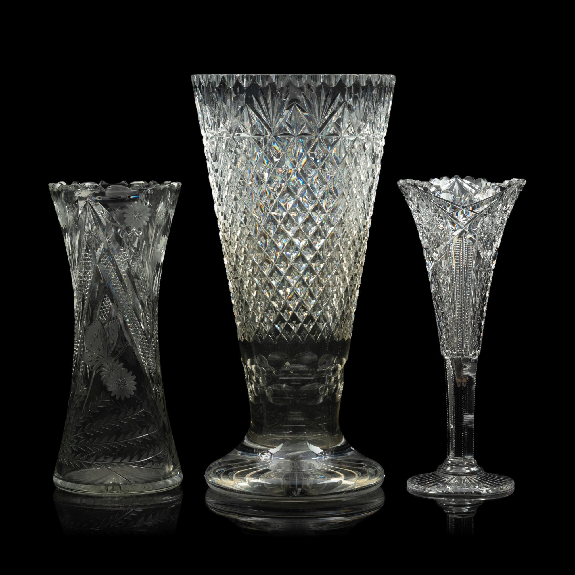 Three Cut Glass Vases