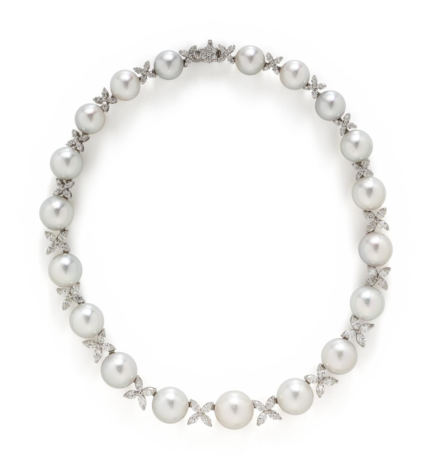 CULTURED PEARL AND DIAMOND NECKLACE
