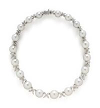 CULTURED PEARL AND DIAMOND NECKLACE