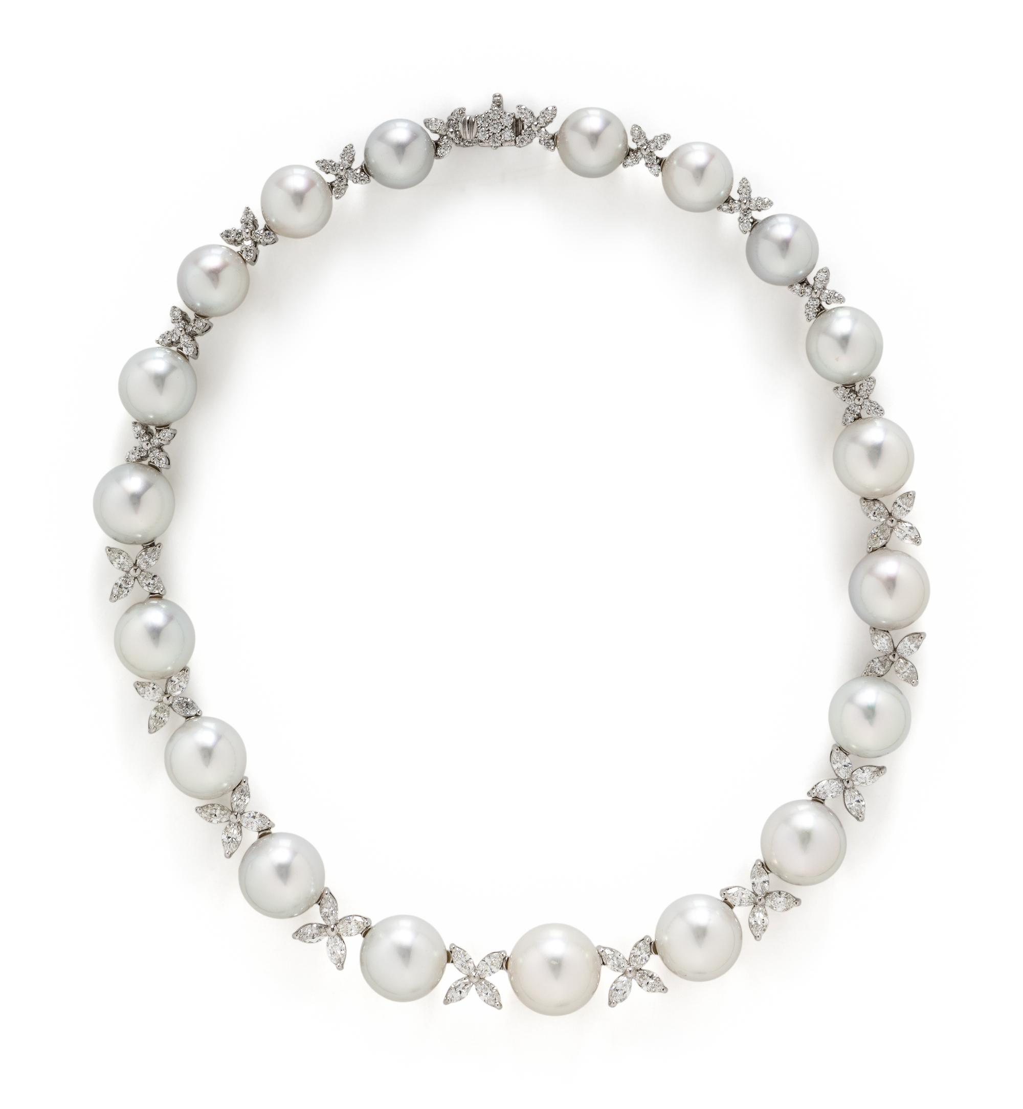 CULTURED PEARL AND DIAMOND NECKLACE