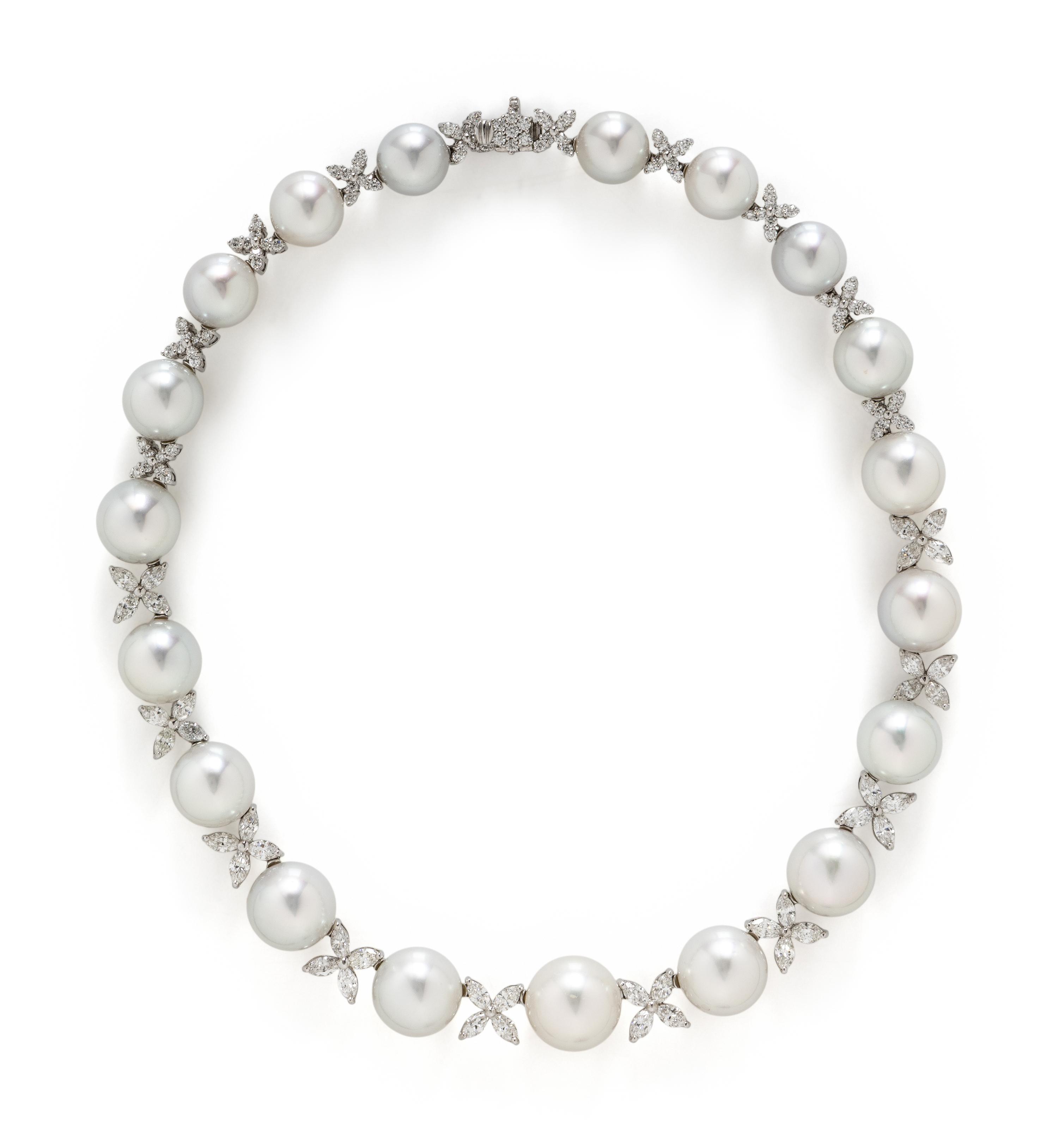 CULTURED PEARL AND DIAMOND NECKLACE