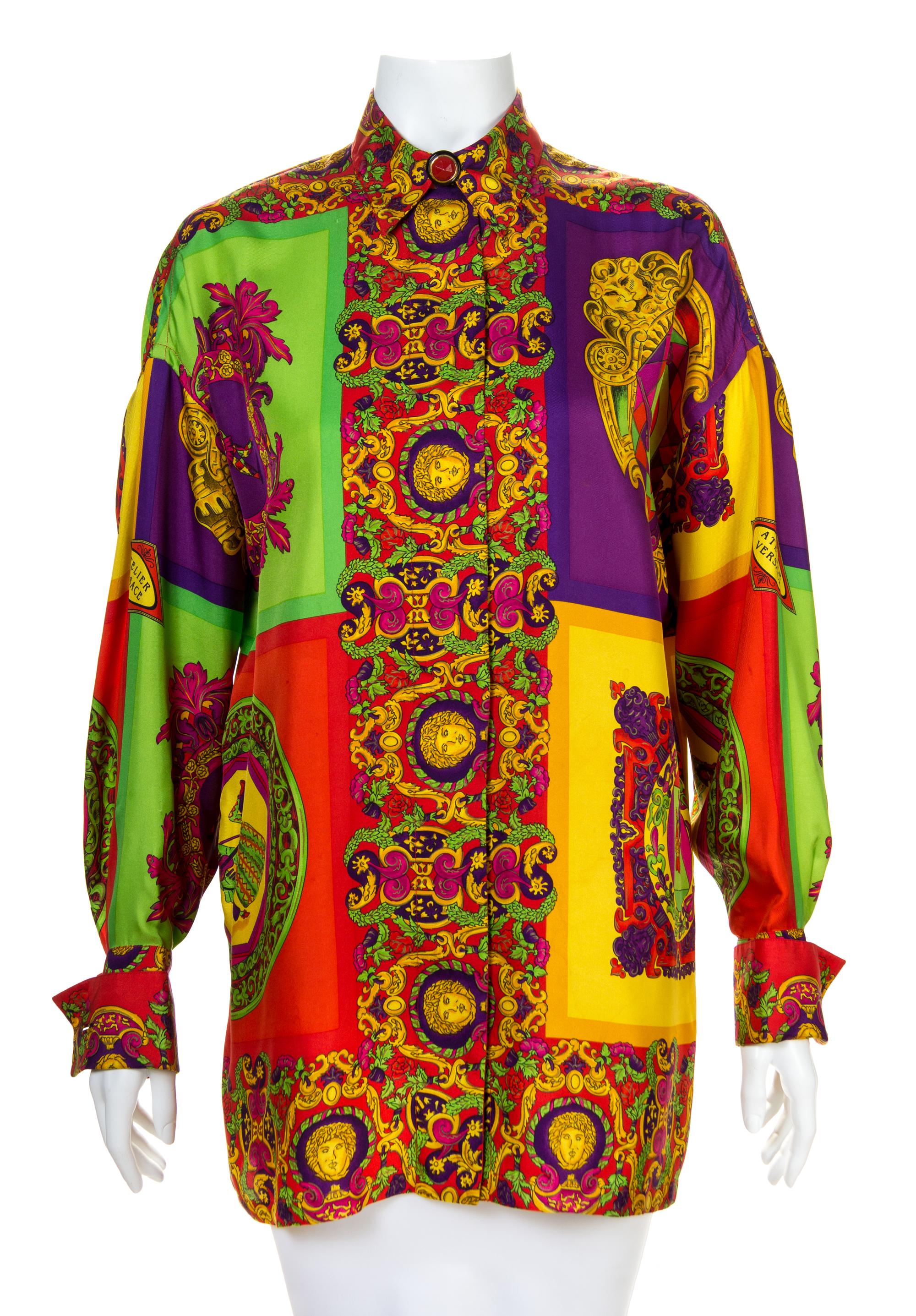A Gianni Versace Silk Atelier Print Shirt, Size 42.