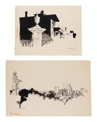 MOSER, Barry. 2 fine original pen & ink drawings for the Rhode Island: A Historical Guide , by Steinberg & McGuigan, published for the Rhode Island Bicentennial Commission (1976). comprising.