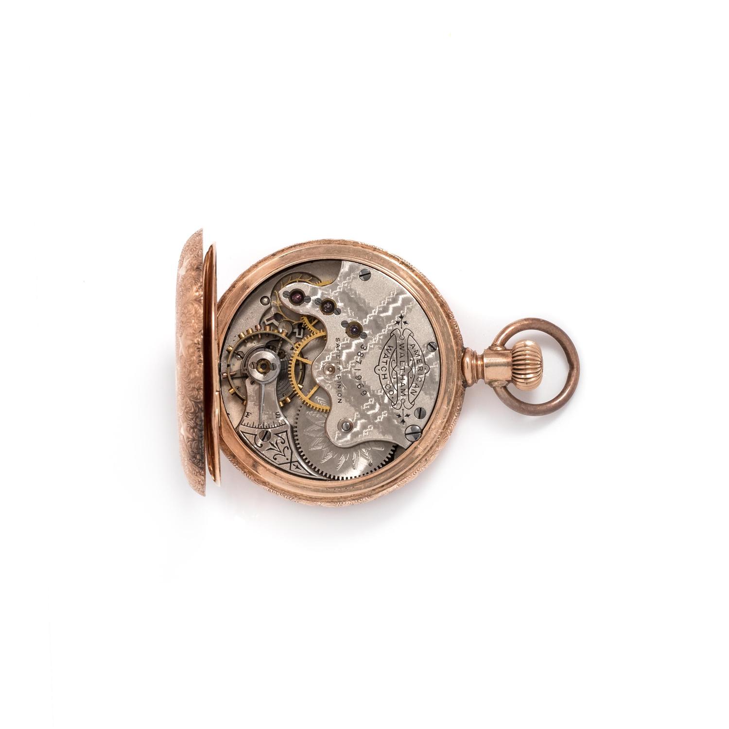 WALTHAM, 14K ROSE GOLD HUNTER CASE POCKET WATCH