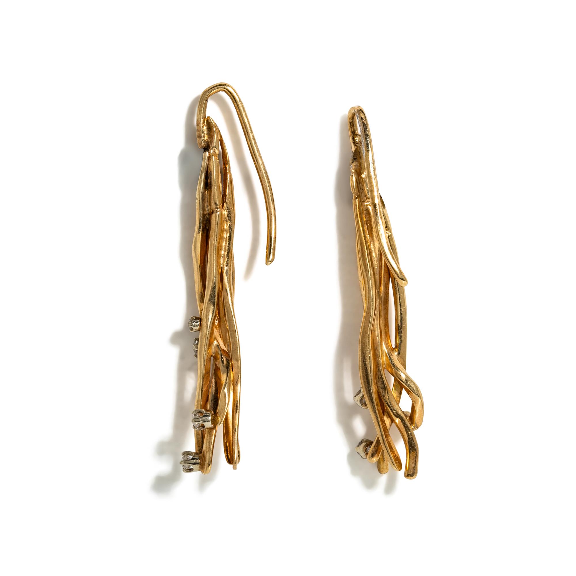 FREDRICK PRETE, YELLOW GOLD AND DIAMOND PENDANT EARRINGS