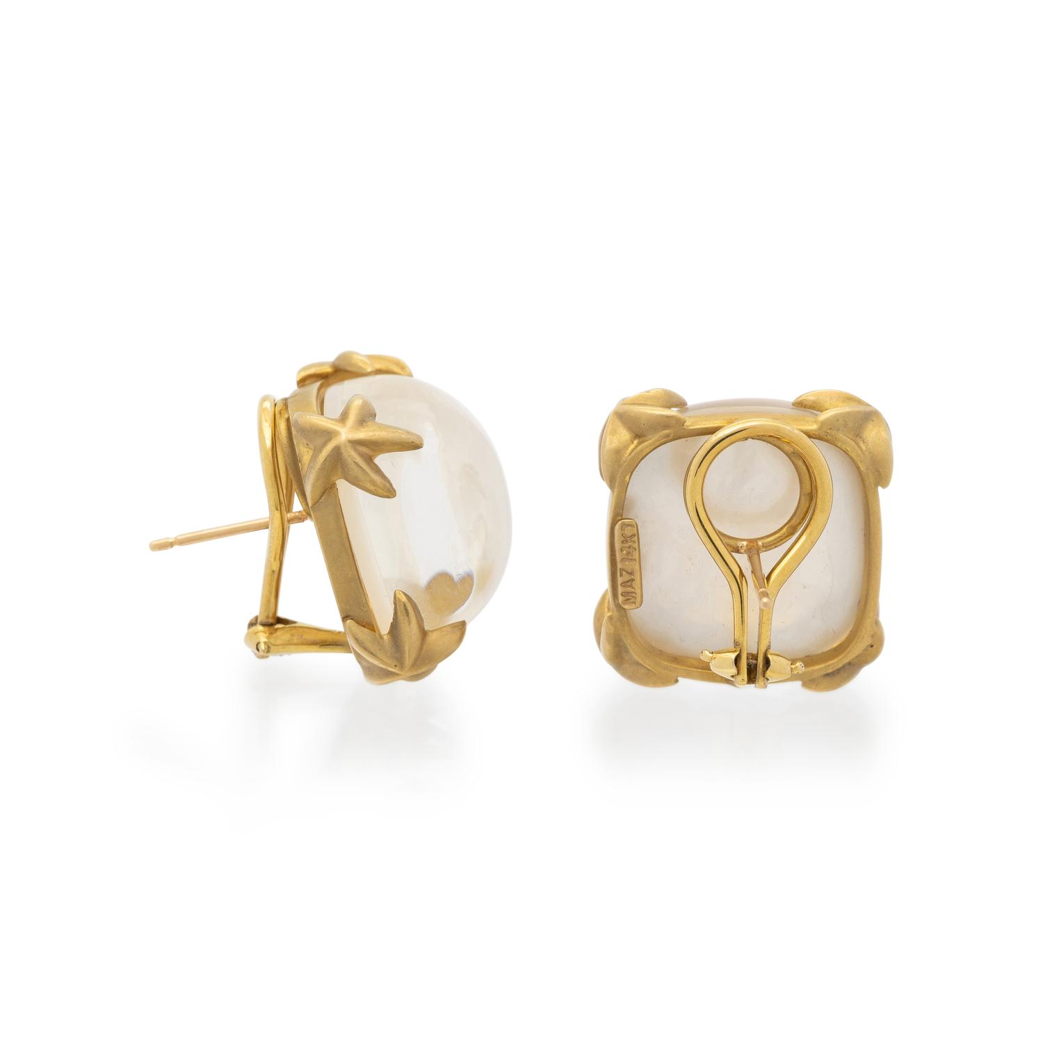 MAZ, YELLOW GOLD, ROCK CRYSTAL, AND MOTHER-OF-PEARL EARRINGS